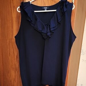Chaps Ruffled Sleeveless Blue Blouse